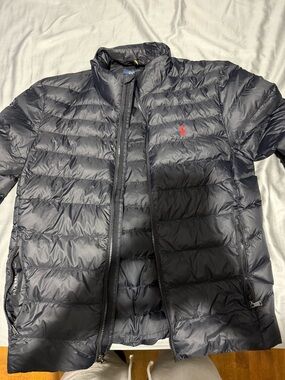 Ralph Lauren Men’s Black Puffer Jacket with Red Polo Logo